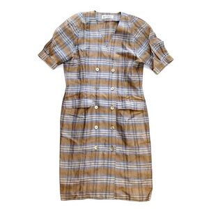 Miss Chloe Vintage Puff Sleeve Button Linen Knee Length Dress